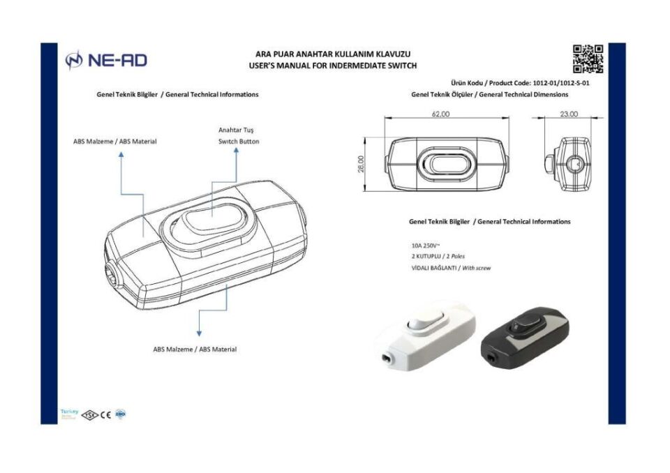 Ne-Ad Arapuar Anahtarı Çıtçıt Anahtar 1012