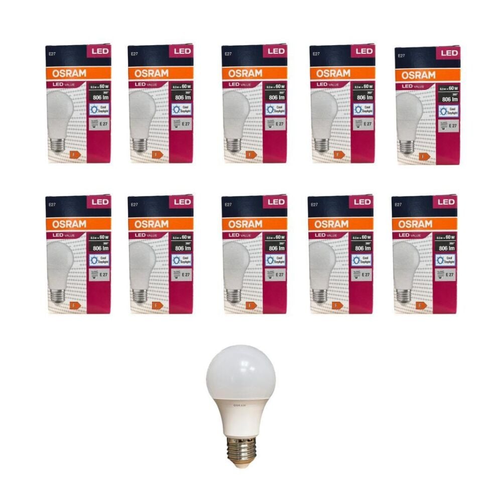 Osram Led Value 8.5 Watt Led Ampul 6500K Beyaz E27-10 Adet