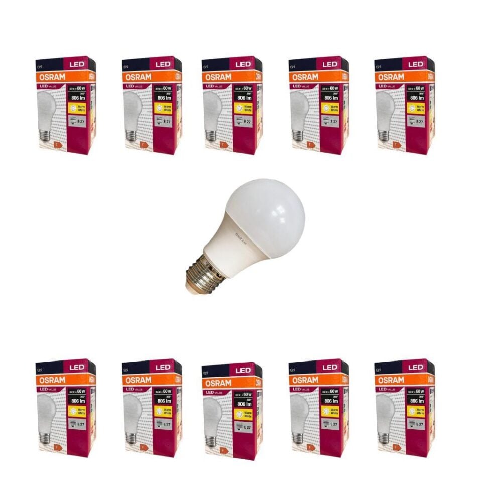 Osram Led Value 8.5 Watt Led Ampul 2700K Sarı E27 - 10 Adet