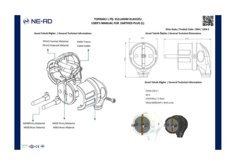 Ne-Ad Topraklı Erkek Fiş L Tipi 1004