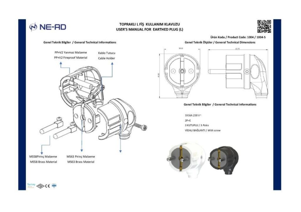 Ne-Ad Topraklı Erkek Fiş L Tipi 1004