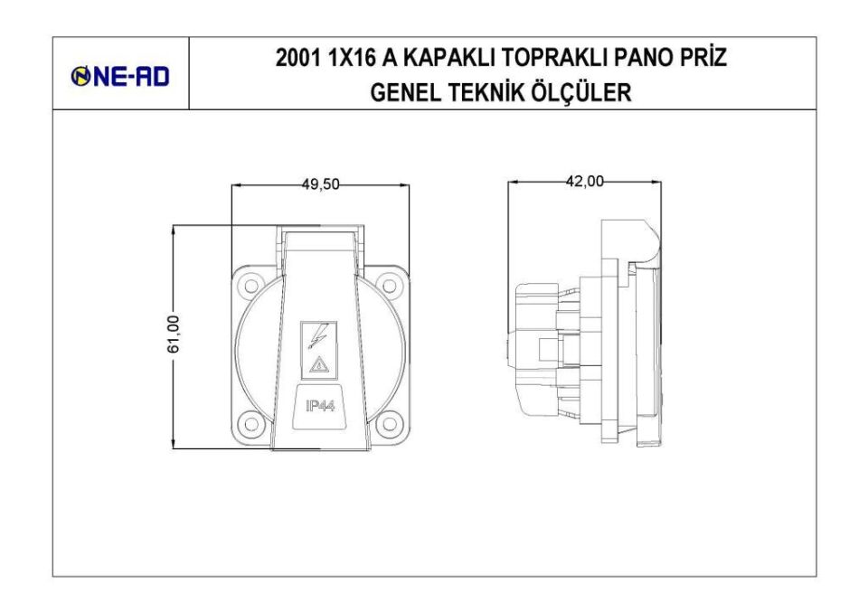 Ne-Ad Pano Tipi Kapaklı Topraklı Priz 1x16 Amper 2001