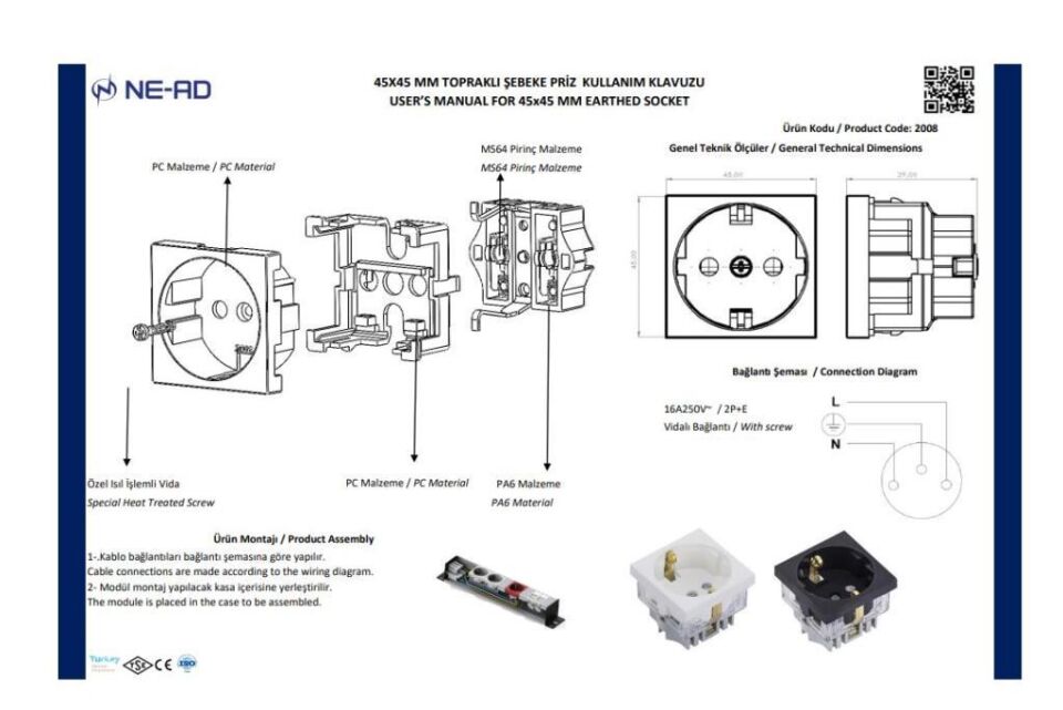 Ne-Ad 45x45 mm Kanal Şebeke Prizi 2008