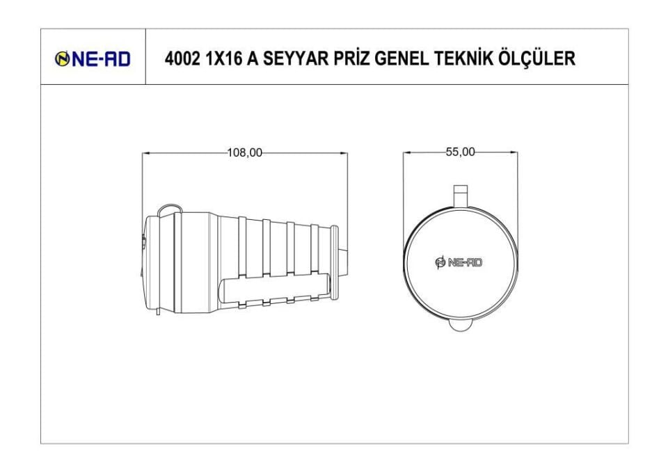 Ne-Ad Kauçuk Seyyar Dişi Fiş 1x16A 4002