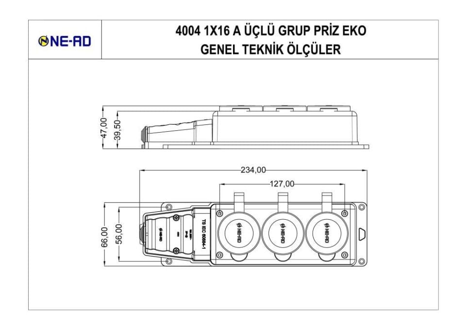 Ne-Ad Kauçuk Üçlü Grup Priz 1x16A 4103