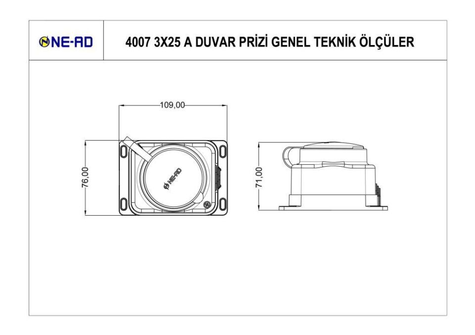 Ne-Ad Kauçuk 3x25 Amper Trifaze Duvar Prizi 4007