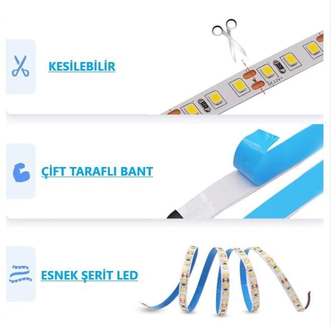 3 Çip 60 Led İç Mekan 4040 Şerit Led 5 Metre Beyaz