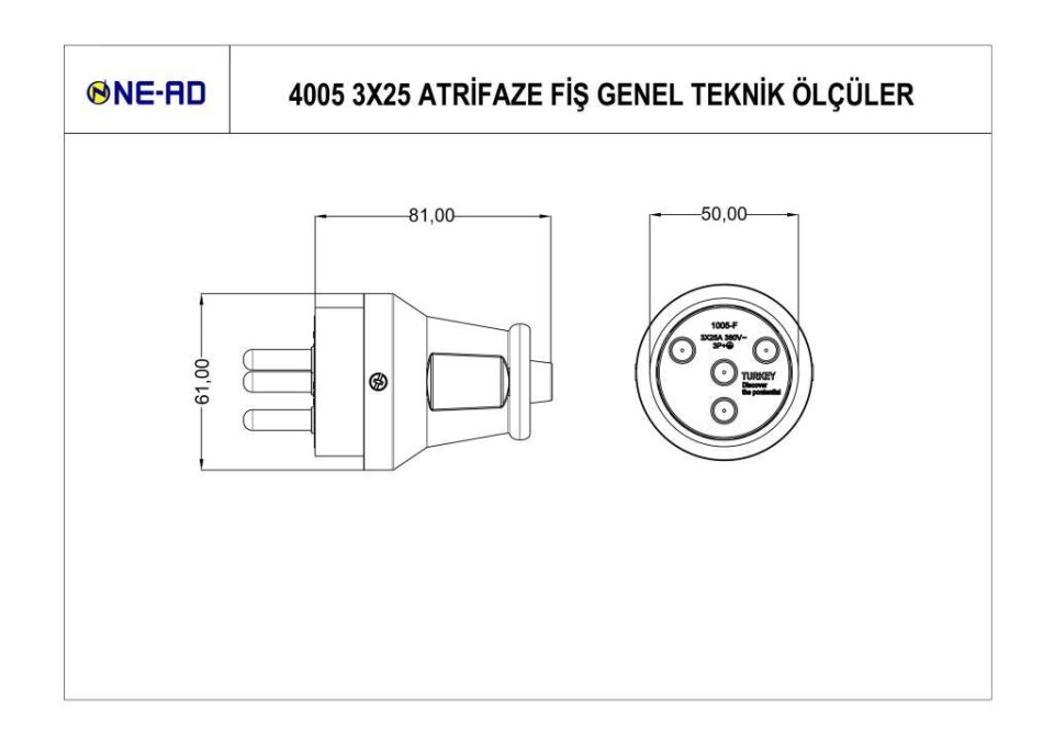 Ne-Ad Kauçuk Trifaze Fiş 3*25 Amper 4005