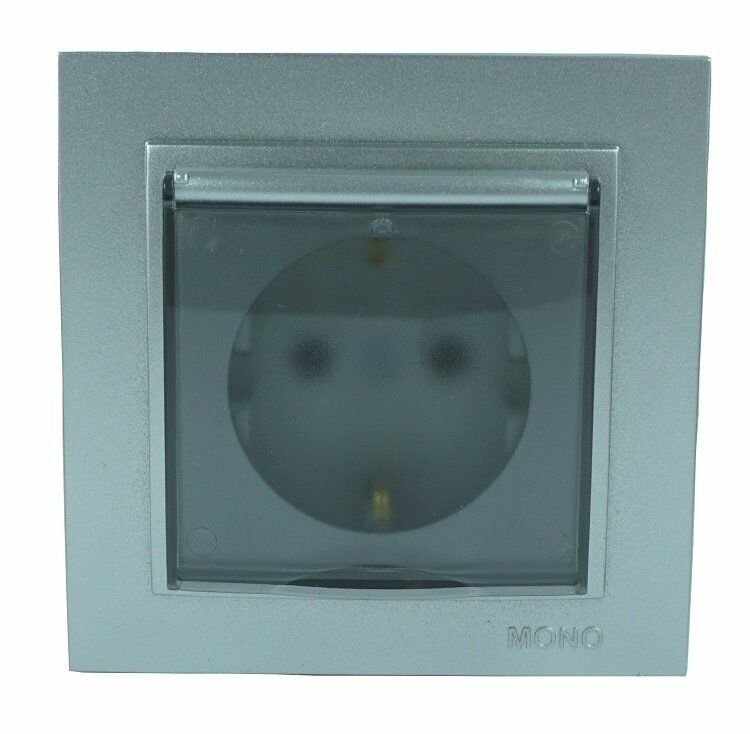 Mono Despina Metalik Gümüş Kapaklı Topraklı Prizi  Çerçeve Dahil