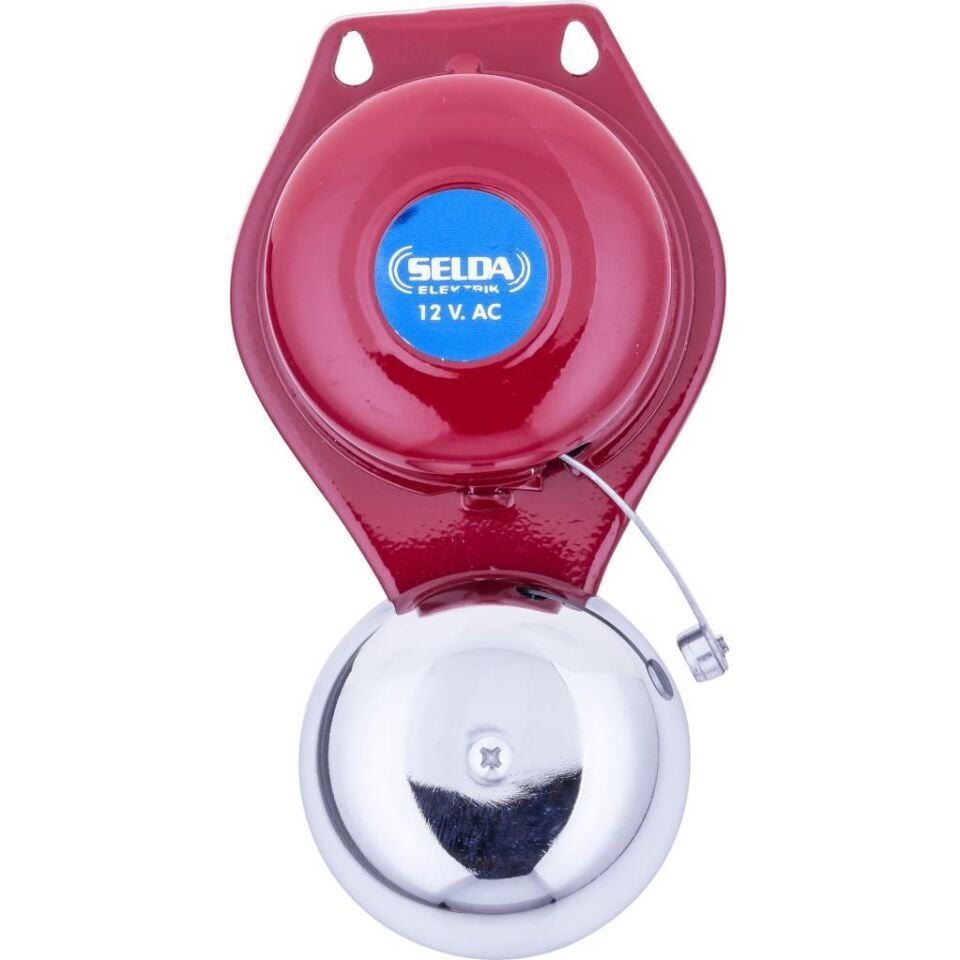 Selda Kampana Pla Mekanik Zil 4-8-12V AC Krom Çan Kırmızı Gövde 90mm Tek Bobinli