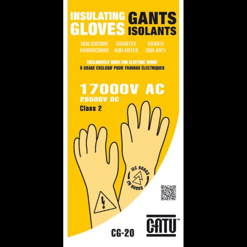Catu Class 2 İzole Elektrikçi Eldiveni 17000V AC Test 20000V DC – Yüksek Gerilim Elektriksel Koruyucu Eldiven