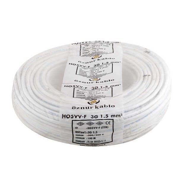 Öznur 3x1,5 mm TTR H05VV-F Kablo Beyaz-100 Metre
