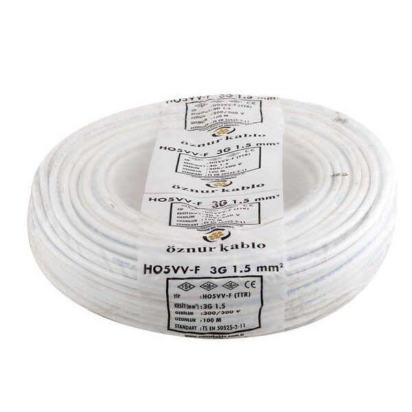Öznur 3x1,5 mm TTR H05VV-F Kablo Beyaz-100 Metre