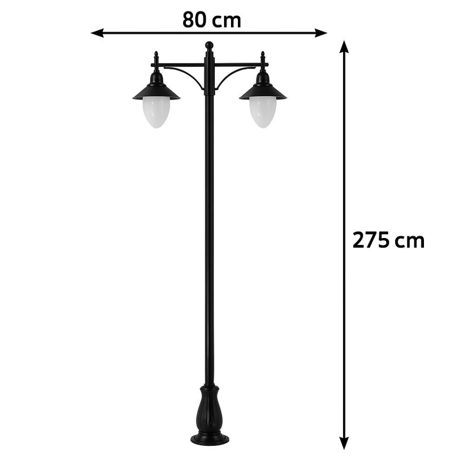 Şanlı Aydınlatma ŞA864 Bahçe ve Yol Aydınlatma Direği | 275 cm | E27 Duy | Döküm Taban | Akrilik Cam | Çelik Gövde