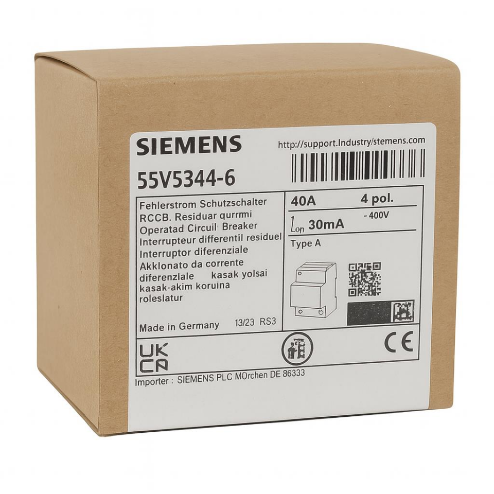 Siemens 5SV5344-6 RCCB 40A 30mA 4 Kutuplu Kaçak Akım Koruma Rölesi - Type A