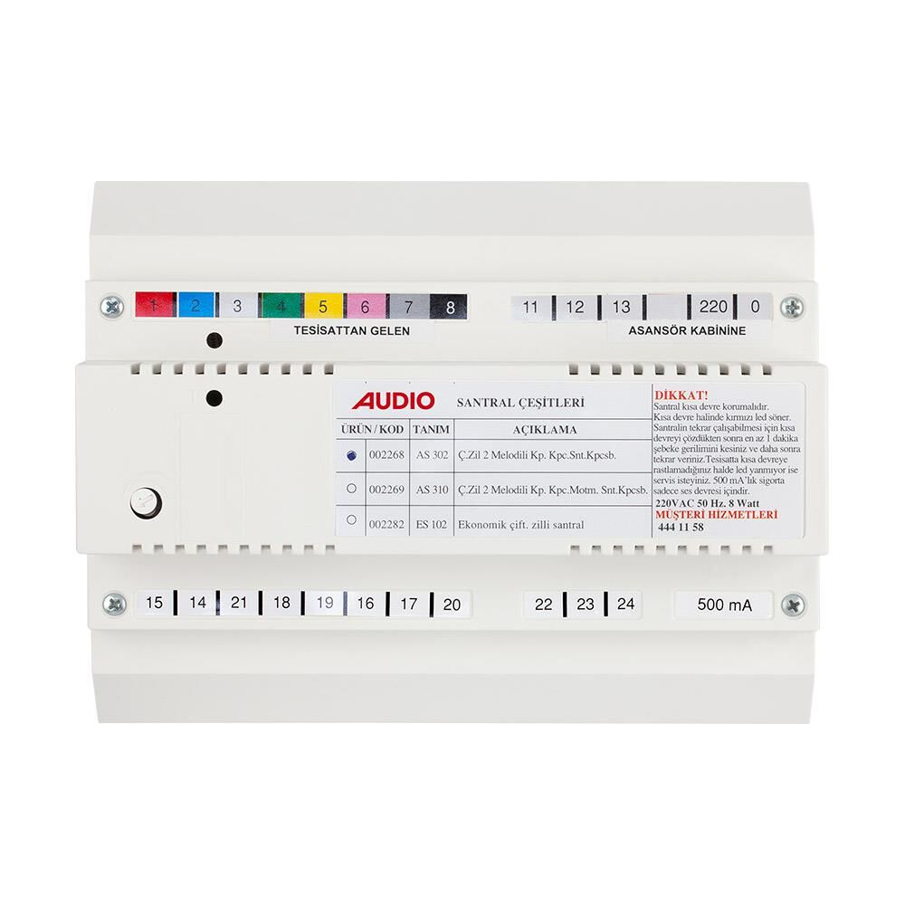 Audio AS-310 Diafon Santrali Kapıcılı, Çift Zilli 2 Melodili, 2 Kapı Seçmeli, Gizlilik Özellikli