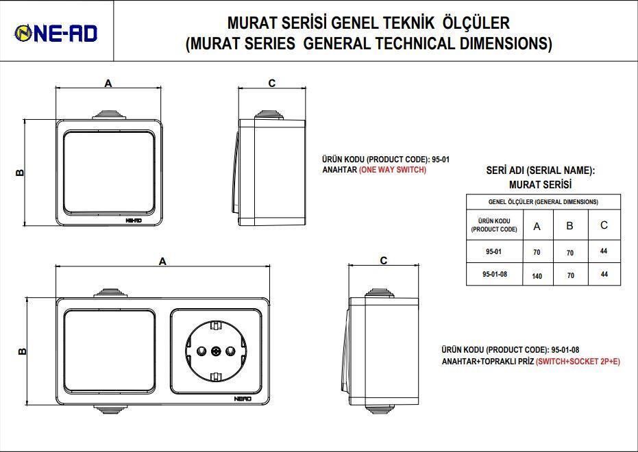Ne-Ad Sıvaüstü İkili Data Prizi Cat5+Cat5 95-21-D2