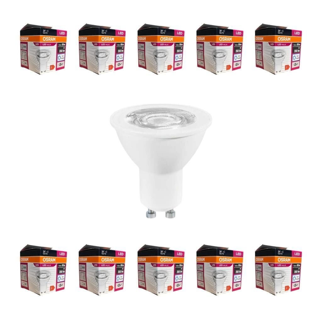 Osram GU10 4,5W LED Ampul 6500K Beyaz Işık – 10’lu Ekonomik Paket, 350 Lümen, 36° Açı, 15.000 Saat Ömür, Enerji Sınıfı F