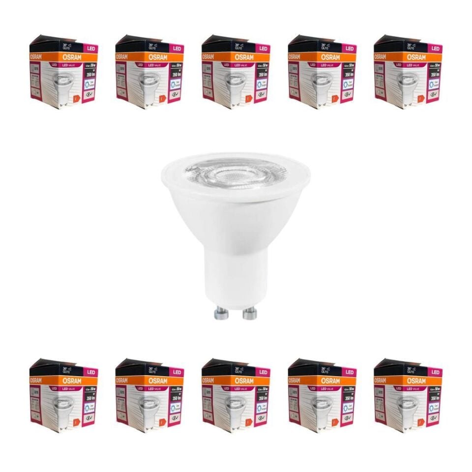 Osram GU10 4,5W LED Ampul 6500K Beyaz Işık – 10’lu Ekonomik Paket, 350 Lümen, 36° Açı, 15.000 Saat Ömür, Enerji Sınıfı F