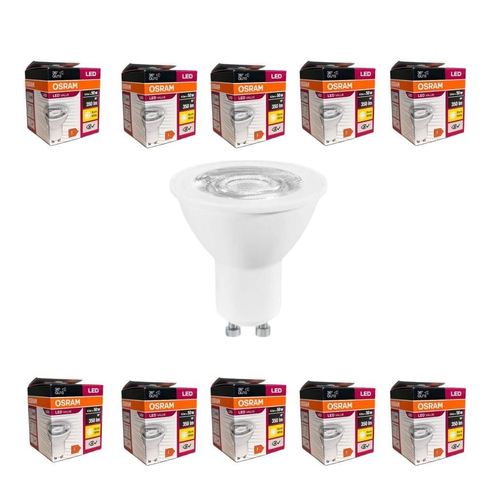 Osram 4,5W GU10 LED Ampul 10'lu Paket | 3000K Sarı Işık | 350 Lümen | 36° Aydınlatma Açısı | Uzun Ömürlü Enerji Tasarruflu Ampul