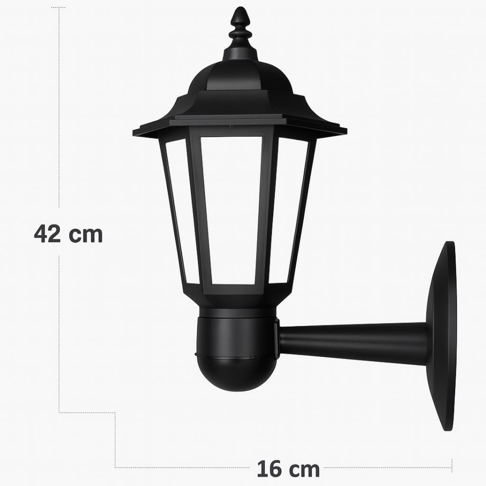 Zita Klas Serisi 42 cm Bahçe Aplik – E27 Duy, IP54, Siyah Renk, Set Üstü Bahçe Lambası, Polipropilen Gövde, 220V (Ampul Hariç)
