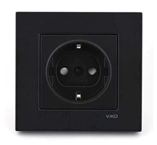 VİKO Novella Siyah Topraklı Priz | Sıva Altı | 16A 250V | Çerçeve Dahil | IP20