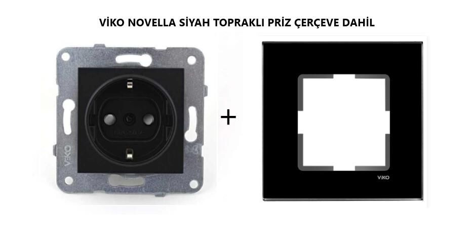 VİKO Novella Siyah Topraklı Priz | Sıva Altı | 16A 250V | Çerçeve Dahil | IP20
