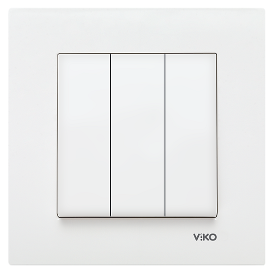 Viko Karre Beyaz Üçlü Anahtar – 10A 250V, Bir Kutuplu Üç Yollu, Çerçeveli, Sıva Altı Anahtar