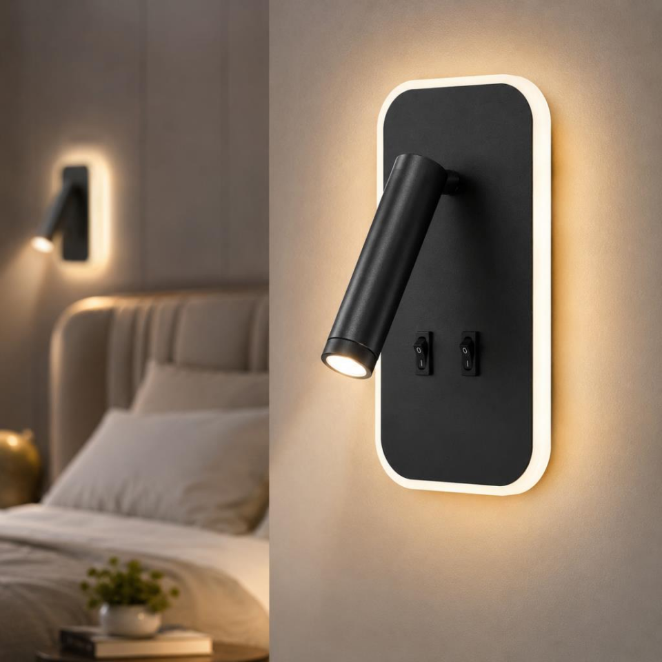 Cata CT-5253 Tuvalu LED Yatak Başı Aplik 13W 930 Lümen Gün Işığı Siyah Çift Anahtarlı 220V