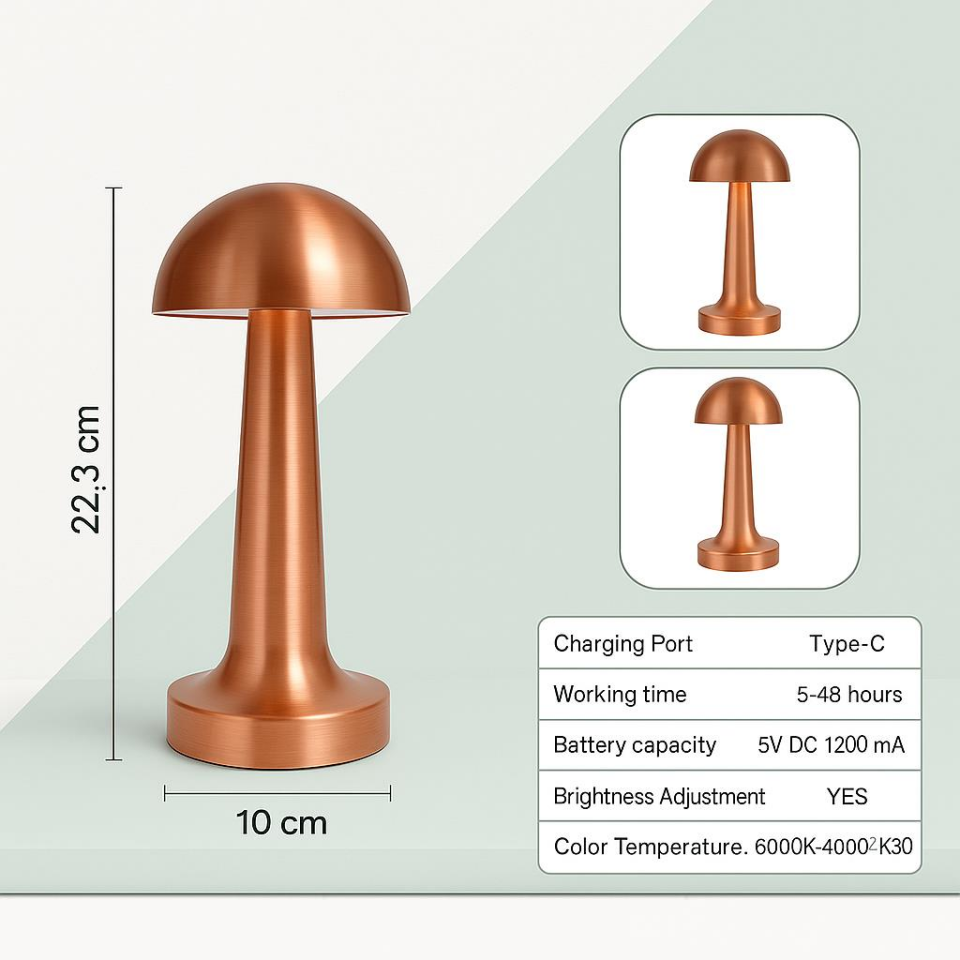 CATA CT-8430 Lizbon Bronz Masa Lambası – Şarjlı, Dokunmatik, 3 Renk Modlu, 1500 mAh Pil – Cafe, Otel ve Ev İçin Dekoratif Aydınlatma