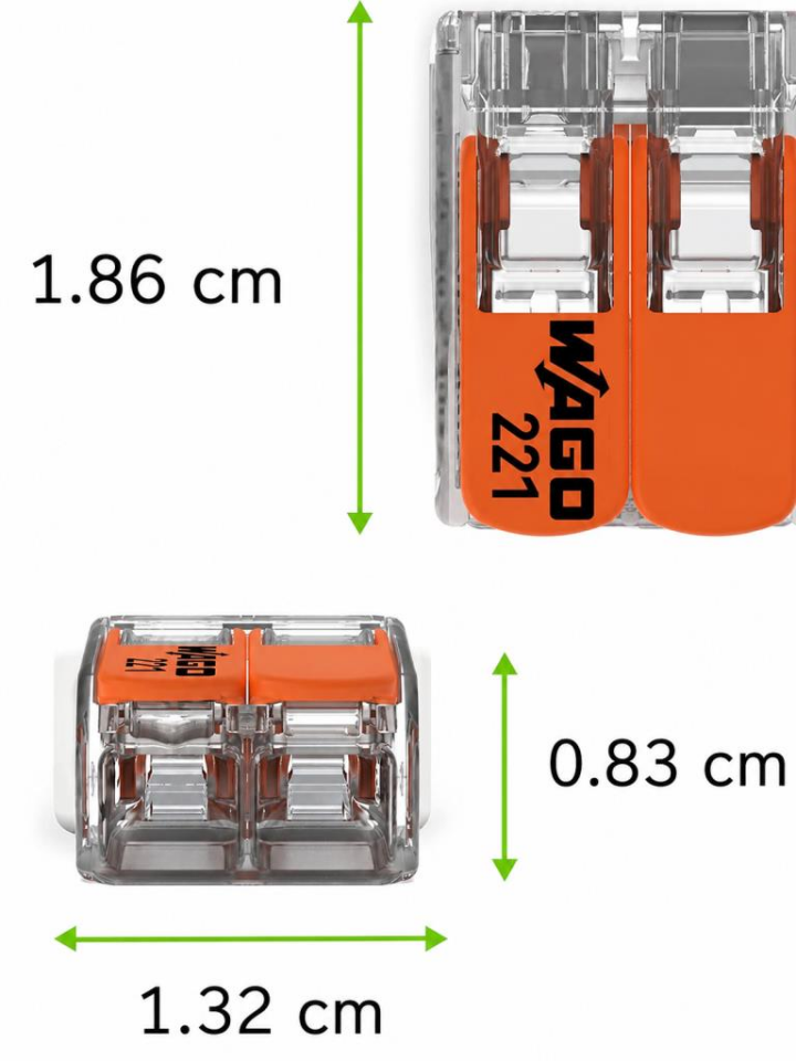 WAGO 221-412 2’li Kollu Kablo Bağlantı Klemensi 100’lü Paket