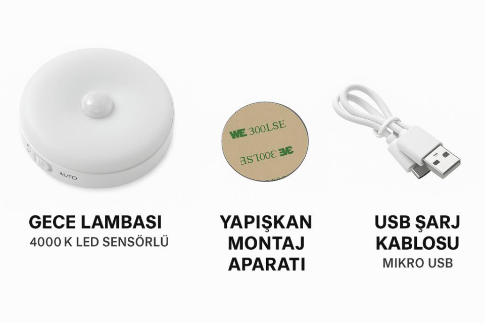CATA CT-5180 6'lı Set USB Şarjlı Sensörlü LED Gece Lambası 4000K Gün Işığı – Kabin, Dolap ve Koridor Aydınlatması İçin