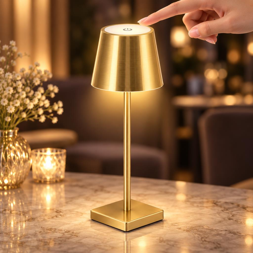 CATA CT-8437 İstanbul Şarjlı Dokunmatik Masa Lambası – 3 Renk Işık, Kademeli Parlaklık Ayarı, Gold Dekoratif LED Masa Aydınlatması