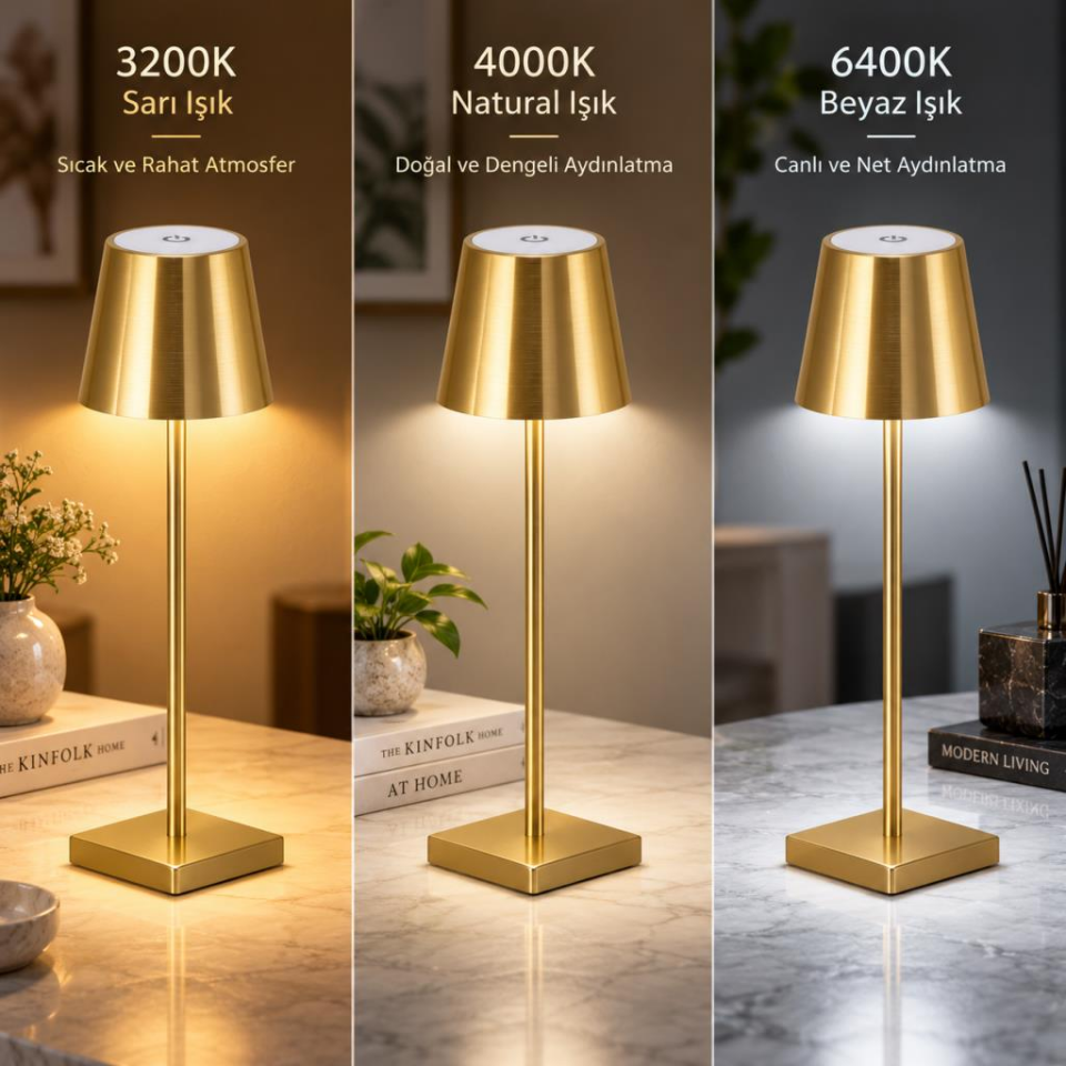 CATA CT-8437 İstanbul Şarjlı Dokunmatik Masa Lambası – 3 Renk Işık, Kademeli Parlaklık Ayarı, Gold Dekoratif LED Masa Aydınlatması