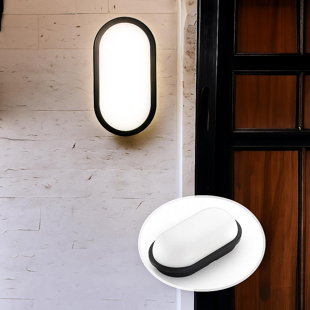 Horoz Aydos 15W IP65 Siyah Oval LED Tavan ve Duvar Lambası | 1500 Lümen Beyaz Işık | Su ve Toz Geçirmez Banyo, Bahçe, Balkon Aydınlatma Armatürü | 220V