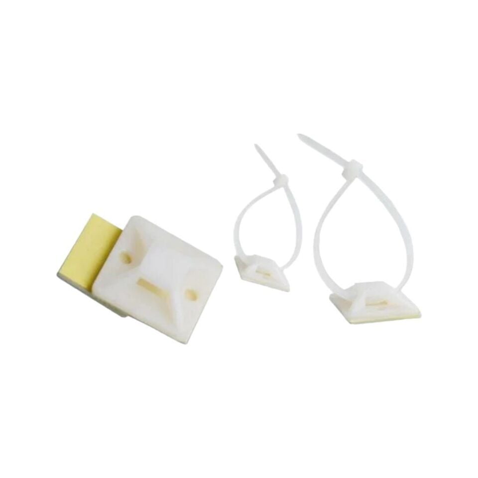 Çetsan Yapışkanlı Kroşe 19x19 mm-100 Adet Kablo Bağı Kroşesi Yapışkanlı