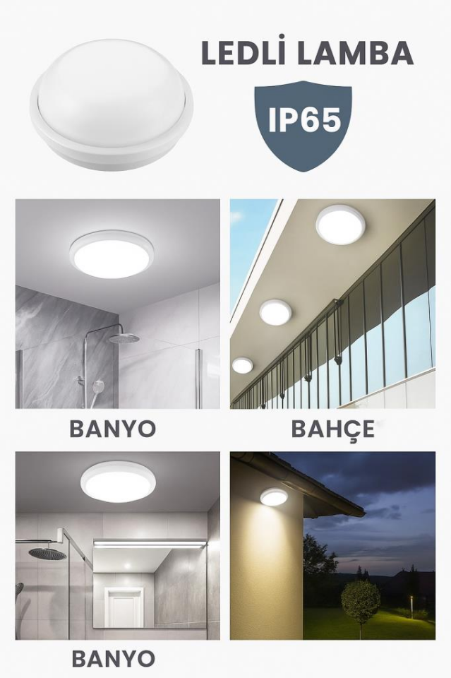 Horoz Artos 20W Yuvarlak Beyaz Led Nem Su Geçirmez Banyo Bahçe Modern Tavan Lambası Beyaz Işık 6500K