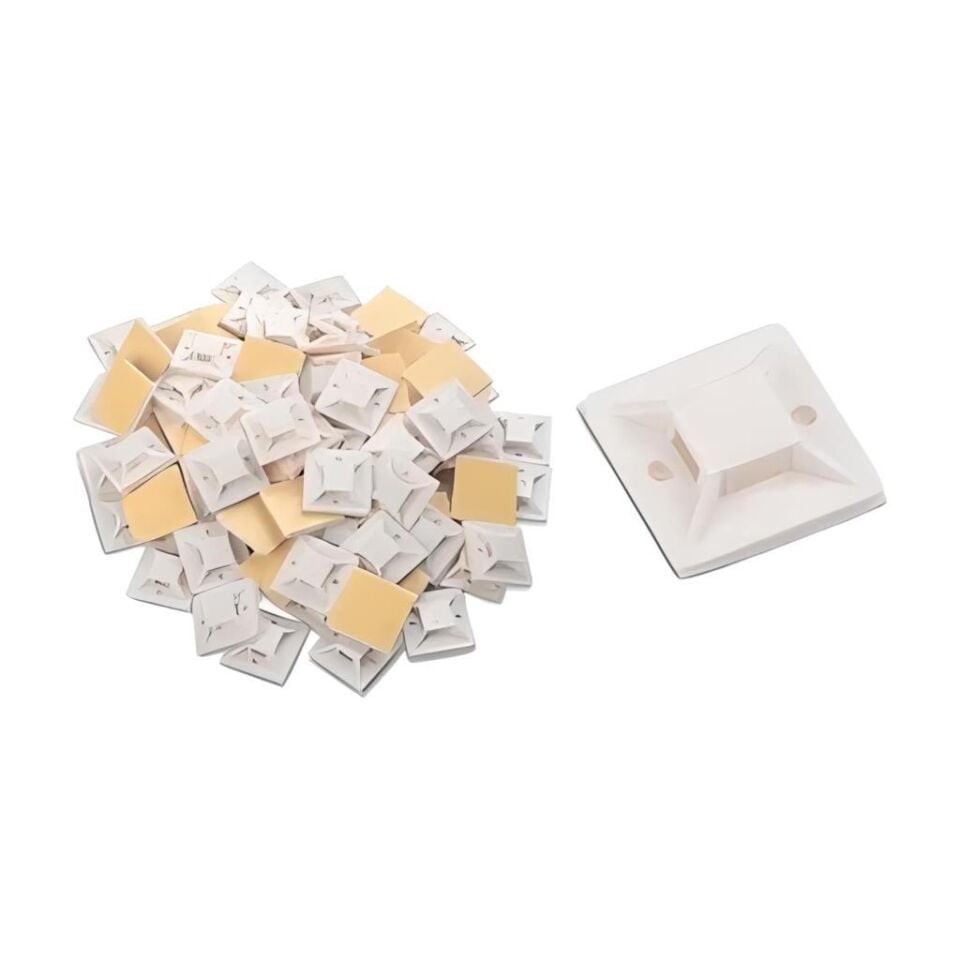 Çetsan Yapışkanlı Kroşe 28x28 mm-100 Adet Kablo Bağı Kroşesi Yapışkanlı