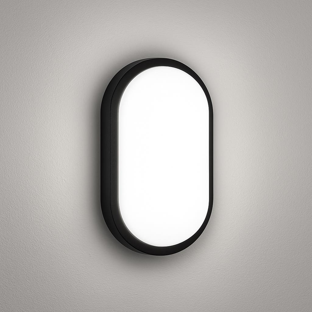 Horoz Aydos 20W Oval Siyah LED Tavan ve Duvar Lambası | 6500K Beyaz Işık | IP65 Su ve Toz Geçirmez Banyo, Bahçe, Garaj Aydınlatma Armatürü