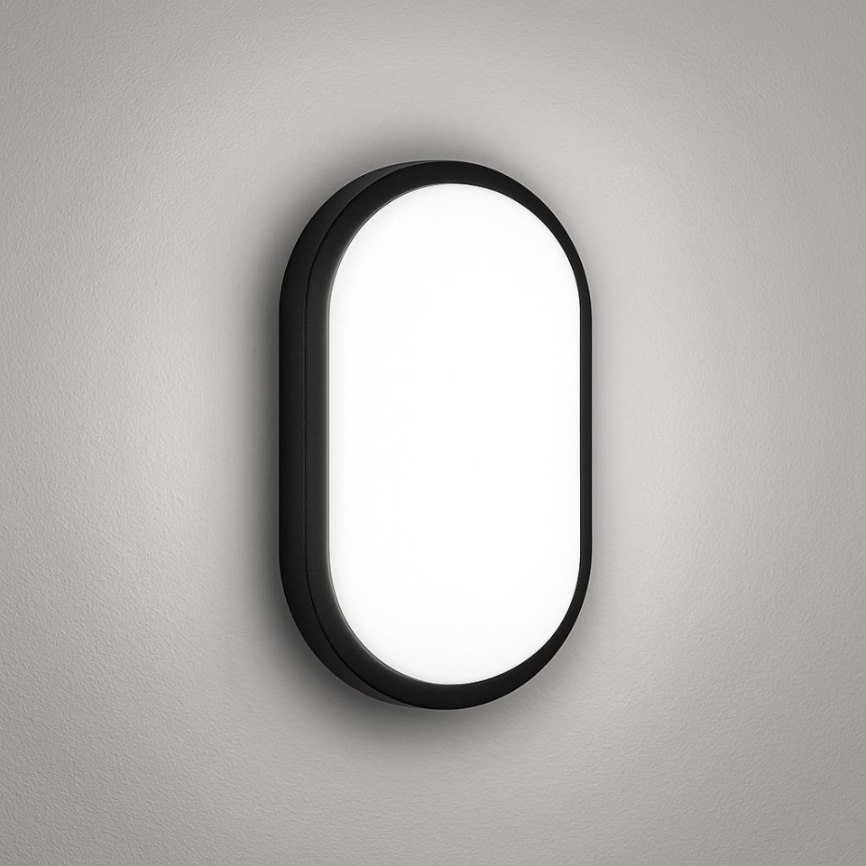 Horoz Aydos 20W Oval Siyah LED Tavan ve Duvar Lambası | 6500K Beyaz Işık | IP65 Su ve Toz Geçirmez Banyo, Bahçe, Garaj Aydınlatma Armatürü