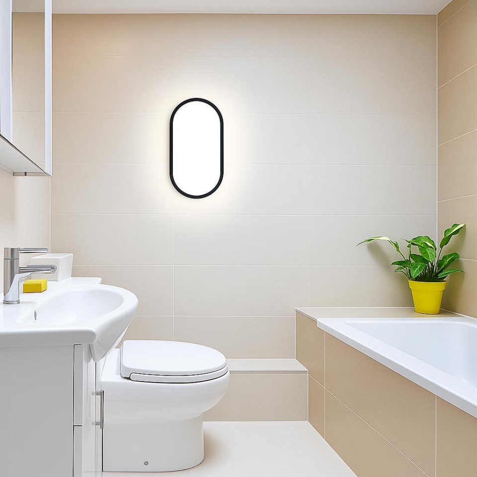 Horoz Aydos 20W Oval Siyah LED Tavan ve Duvar Lambası | 6500K Beyaz Işık | IP65 Su ve Toz Geçirmez Banyo, Bahçe, Garaj Aydınlatma Armatürü