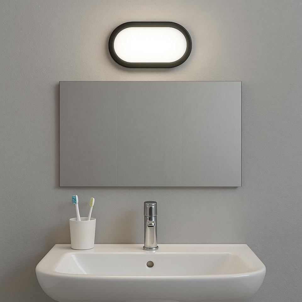Horoz Aydos 20W Oval Siyah LED Tavan ve Duvar Lambası | 6500K Beyaz Işık | IP65 Su ve Toz Geçirmez Banyo, Bahçe, Garaj Aydınlatma Armatürü