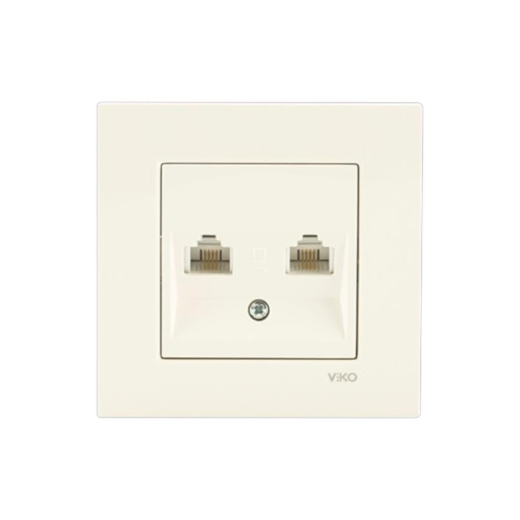Viko Karre Krem Numeris Telefon Prizi İkili (Cat3+Cat3) Çerçeve Dahil