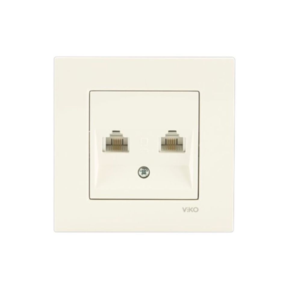 Viko Karre Krem Numeris Telefon Prizi İkili (Cat3+Cat3) Çerçeve Dahil