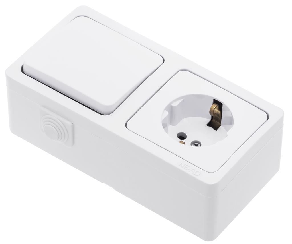Nead Sıvaüstü Kombine Priz – Anahtarlı Topraklı Priz | Murat Serisi | 95-01-08 | Beyaz | Yerli Üretim | 14x7 cm