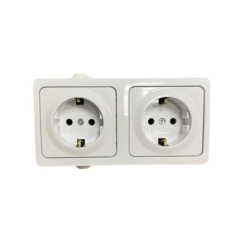 Ne-Ad Sıvaüstü Topraklı Priz+Topraklı Priz Kombine İkili Priz 95-08-08