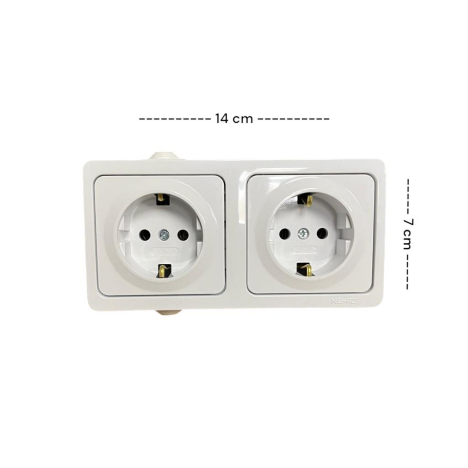 Ne-Ad Sıvaüstü Topraklı Priz+Topraklı Priz Kombine İkili Priz 95-08-08