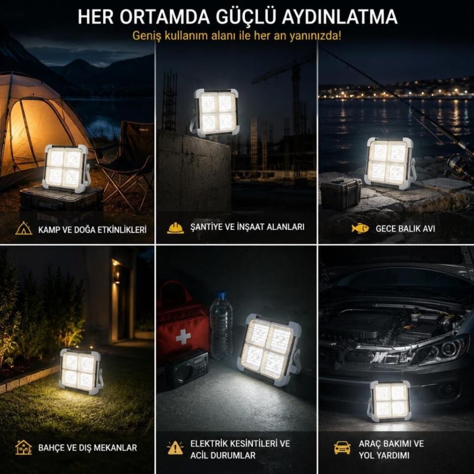 Cata Portatif Solar LED Projektör 200W Güneş Enerjili Seyyar LED Işık Taşınabilir Sokak Aydınlatması CT-4698