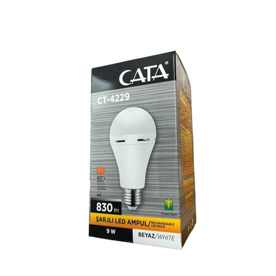 Cata 9 Watt Şarjlı Led Ampul Beyaz Işık E-27 Duylu