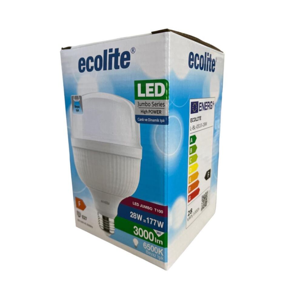 Ecolite 28W (177W) Jumbo LED Ampul 6500K Beyaz Işık E27 Duylu